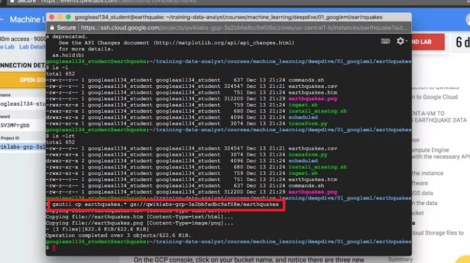 【Google ML】10 - Lab 1 - Rent-a-VM to process earthquake data - 在google雲端上分析地震資料與製圖，並儲存在雲端