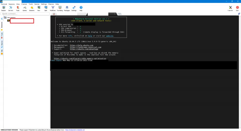 【MobaXterm #1】在 Windows 中使用 MobaXterm VPN 連線至遠端系統 (linux, ubuntu) 遠端 ssh 顯示畫面